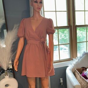 Lulu's Pink Puff Sleeve Wrap Sundress